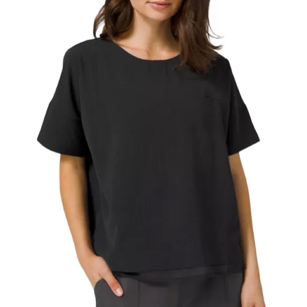 Lululemon A Shift In Time Black Short Sleeve Blouse Women's Size 8 Relaxed Fit - Picture 3 of 10